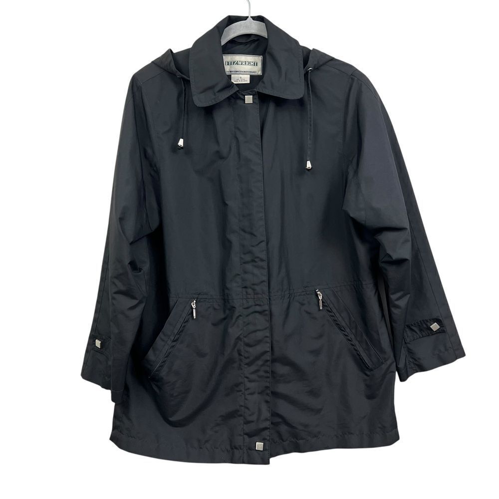 Fitzwright Women Hooded Rain Windbreaker Jacket Zip Lightweight Pocket Black S*